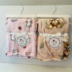 Adirondack Baby by Berkshire Lot of 2 Baby Blankets Pink Teddy Bears Cats Bunny